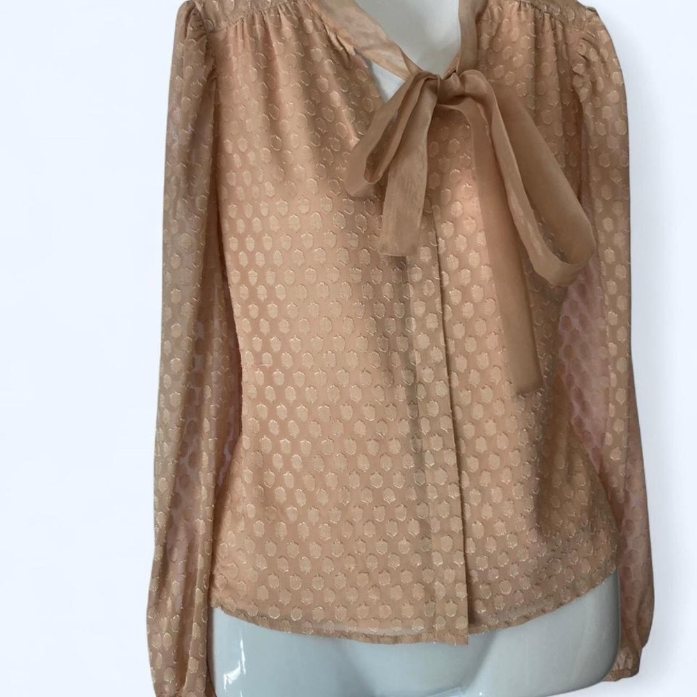 Rachel Parcell Peach silk texture tie Polkadot blouse with a touch of glamour S - Picture 2 of 4